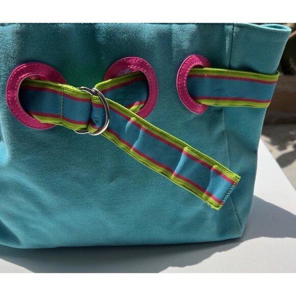 Vintage Polo Ralph Lauren Summer Canvas Tote Bag Purse Pink/Fuchsia & Blue - Picture 4 of 16